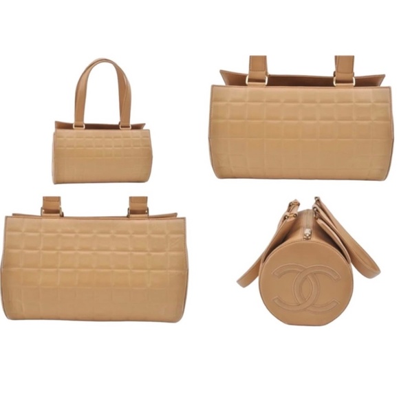 🔥🔥 $2000 CHANEL Chocolate Bar CC Logo Shoulder Hand Bag Beige - Picture 4 of 12